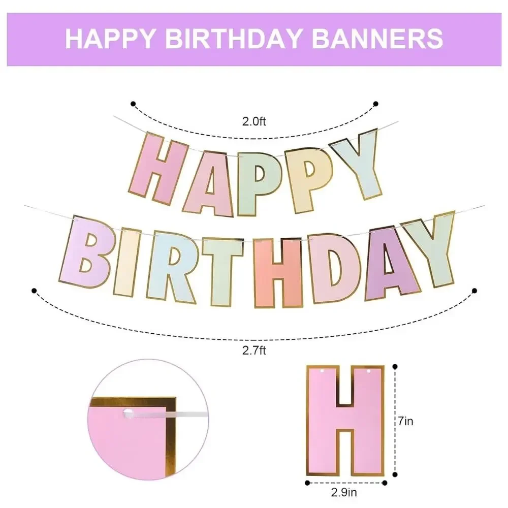 Happy Birthday Banner Pastel Birthday Party Decor 8